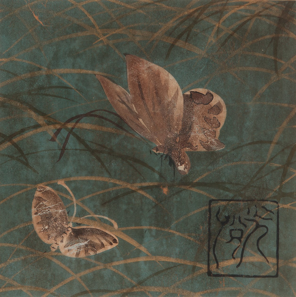 Papillons et herbes, période Edo, début du 17e siècle - Hon