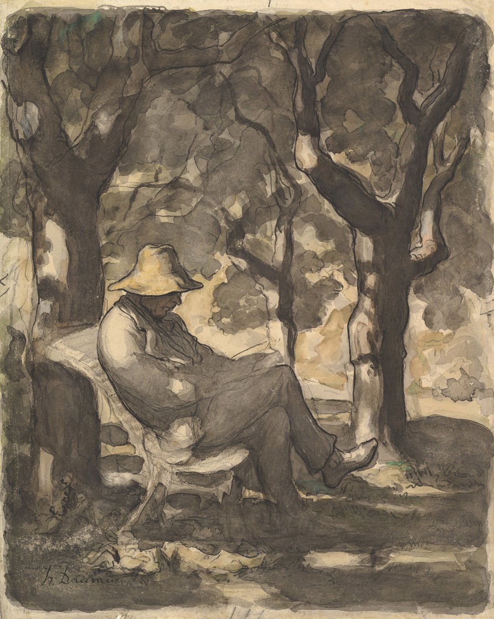 Un Homme Lisant dans un Jardin - Honoré Daumier
