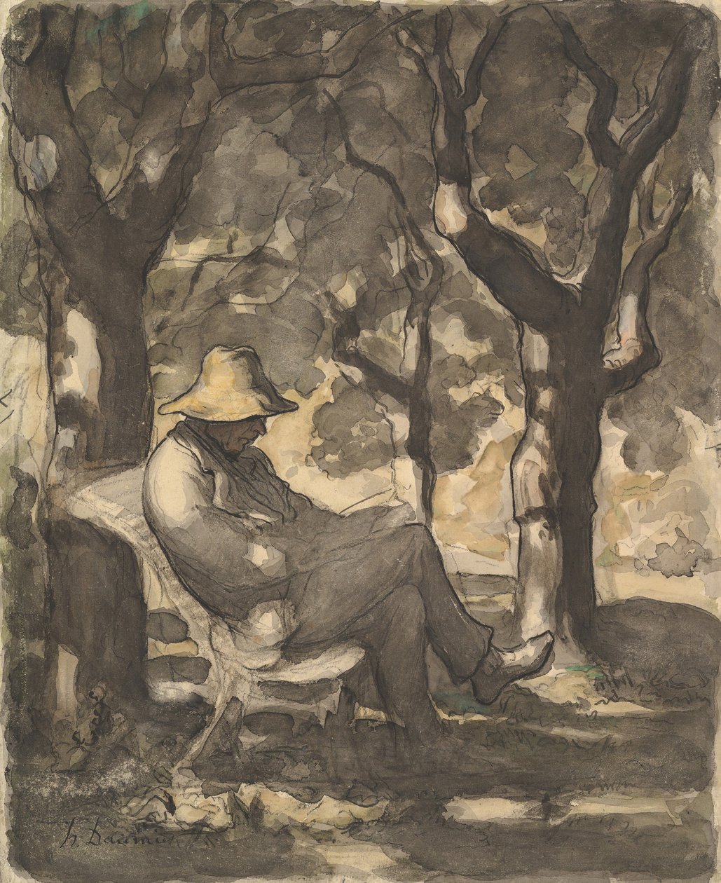 Un homme lisant dans un jardin recto..., vers 1865 - Honoré Daumier