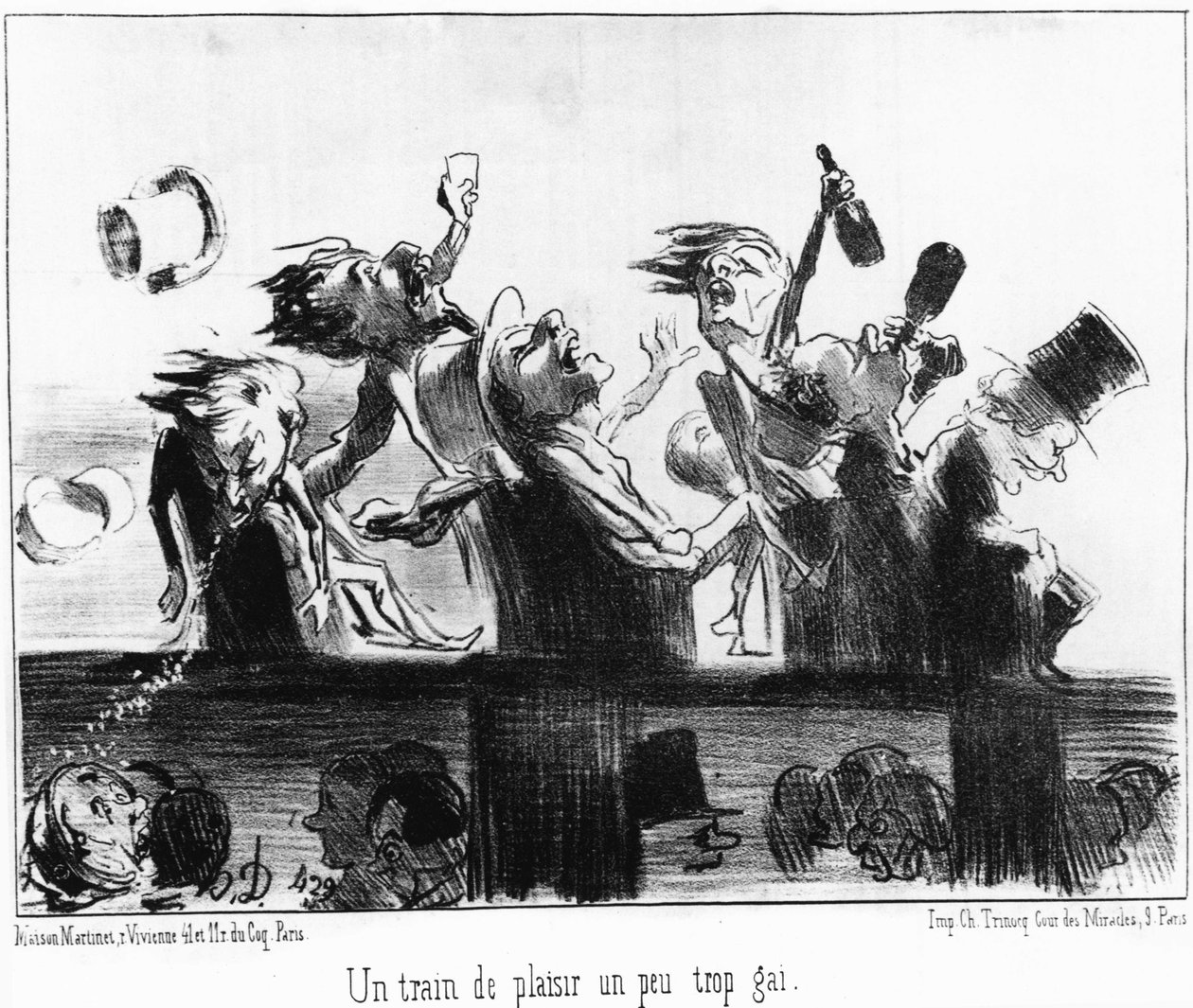 Un train amusant un peu trop joyeux: tiré de Les trains de Plaisir, série de caricatures sur les chemins de fer par Honoré Daumier. Charivari - Honoré Daumier