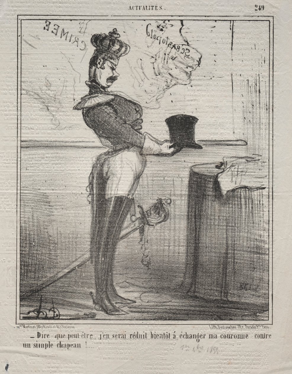 Actualités No. 249: Ils disent que je serai bientôt réduit à échanger ma couronne..., 1855 - Honoré Daumier