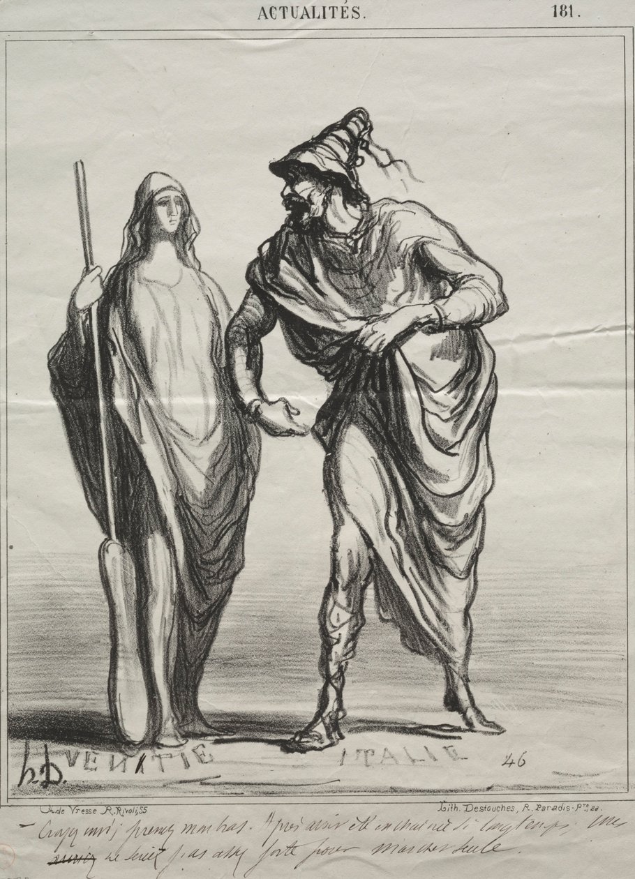 Actualités, planche 181 : Pour qui me prenez-vous ! Prenez mon bras, 1866 - Honoré Daumier