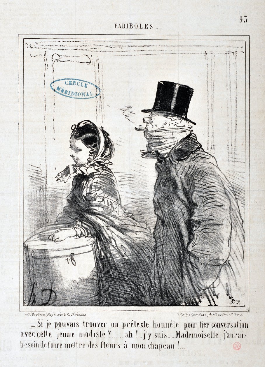 Œuvre de Honoré Daumier (1808-1879) Charivari : Série FARIBOLES - Si je pouvais trouver un prétexte honnête pour engager la conversation avec ce jeune modèle ?... Ah ! je l