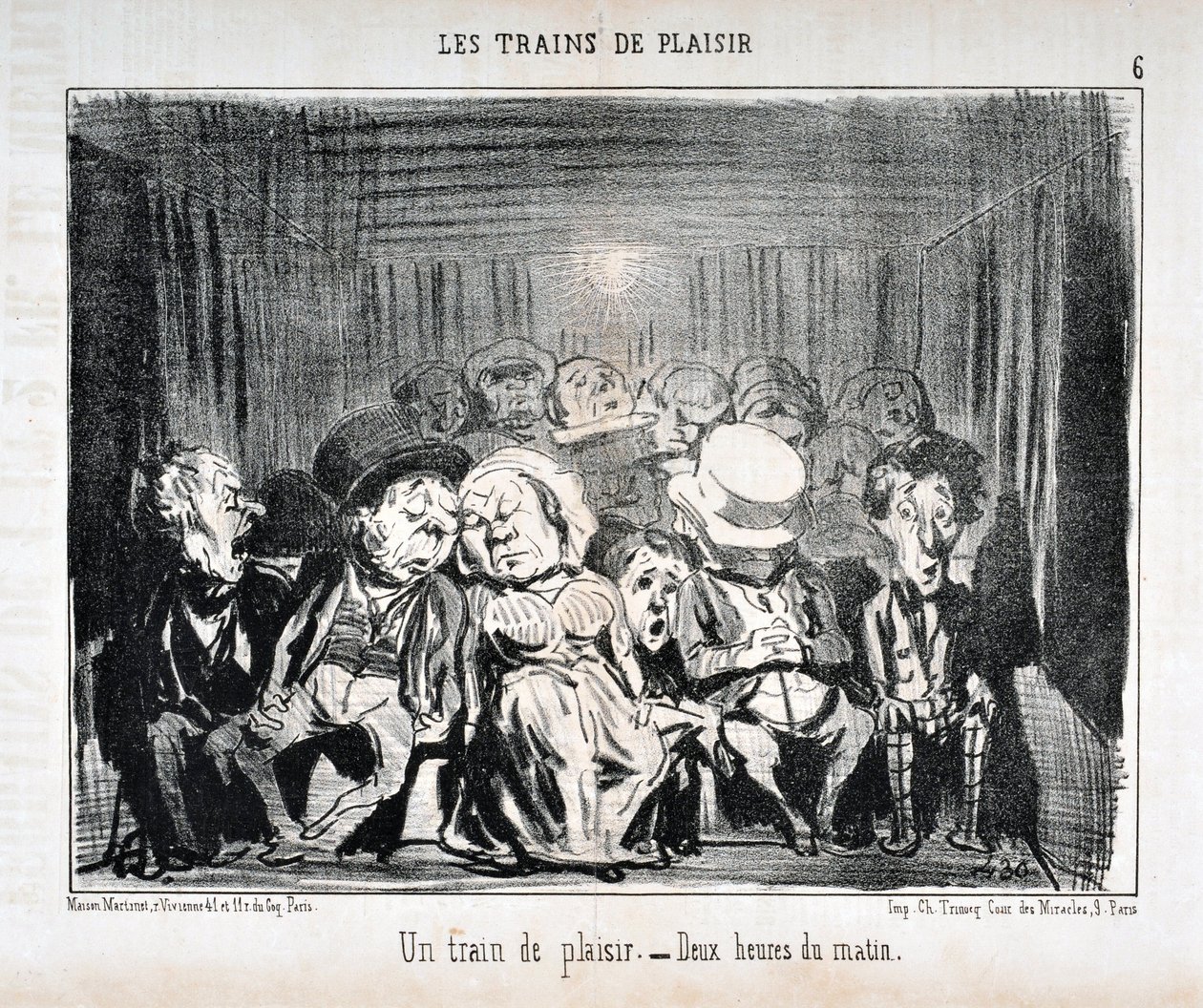 Œuvre de Honoré Daumier (1808-1879) Charivari date de 1852 : Série LES TRAINS DE PLAISIR -Un train de plaisir. - Deux heures du matin. MUSÉE DES BEAUX-ARTS - PALAIS LONGCHAMP, MARSEILLE - Honoré Daumier