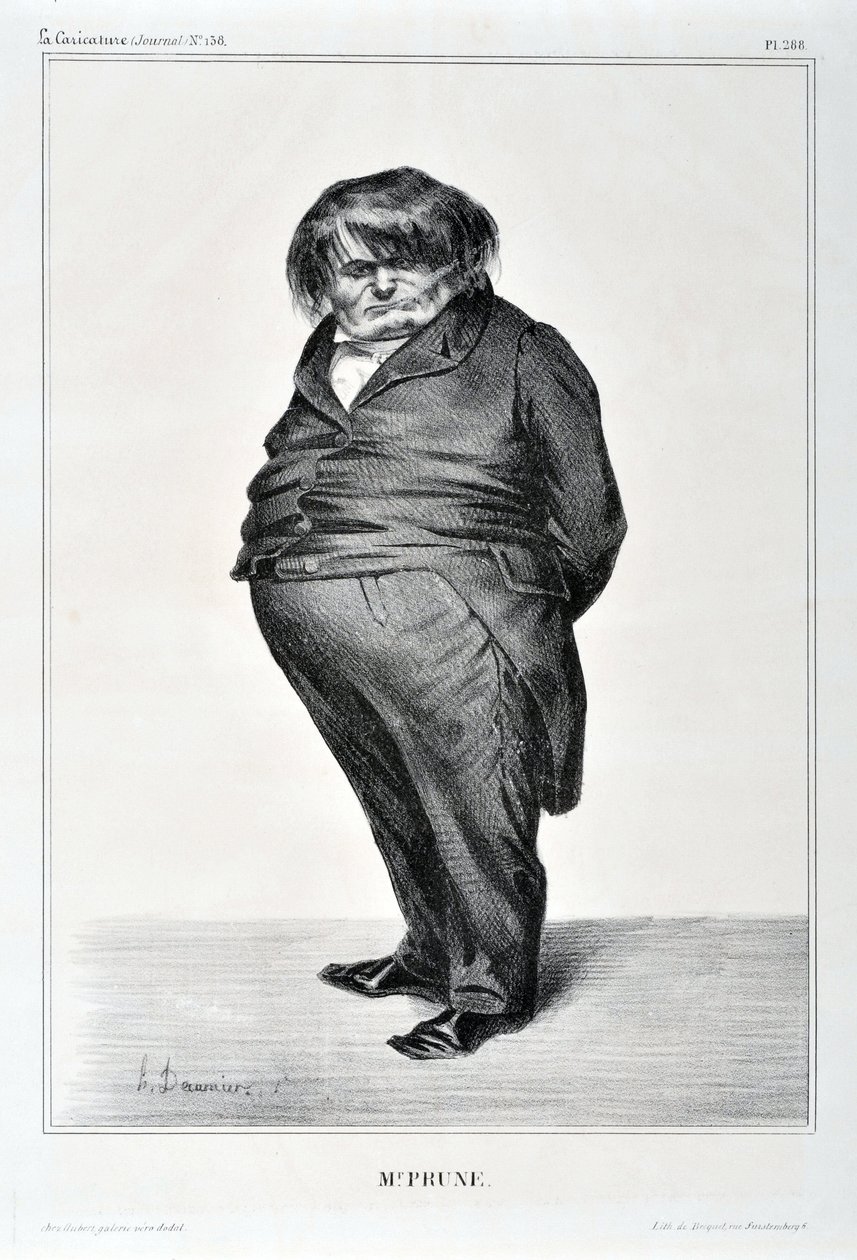 Œuvre de Honoré Daumier (1808-1879). Charivari date de 1833 : Série CÉLÉBRITÉS DE LA CARICATURE - M. Plum. MUSEE DES BEAUX ARTS - PALAIS LONGCHAMP, MARSEILLE - Honoré Daumier