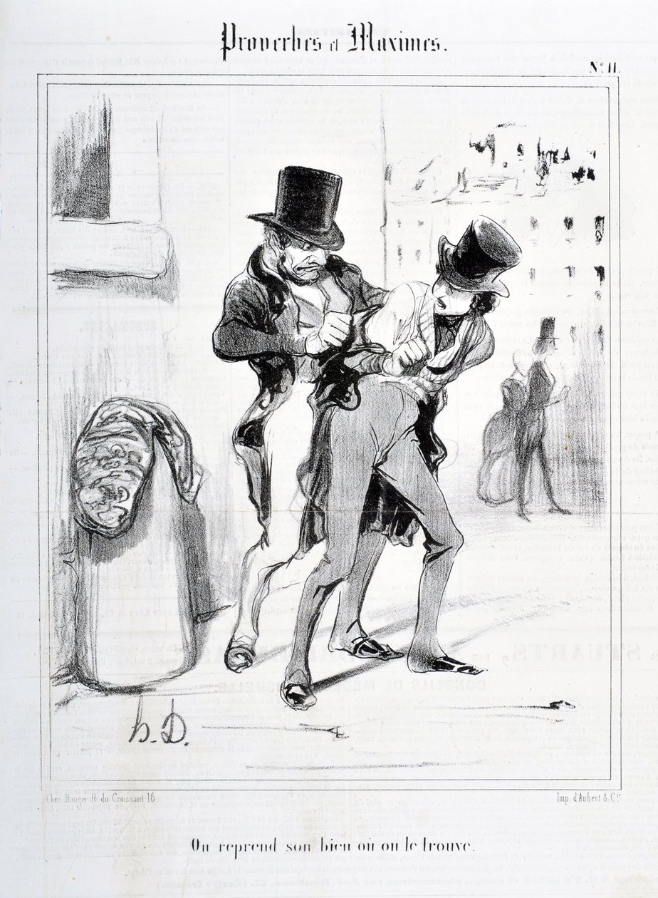 Œuvre de Honoré Daumier (1808-1879). Charivari daté de 1840 : Série PROVERBES ET MAXIMES « Nous reprenons notre bien ou nous le trouvons ». MUSEE DES BEAUX ARTS - PALAIS LONGCHAMP, MARSEILLE. - Honoré Daumier