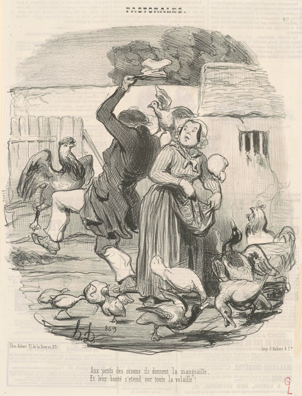 Aux petits des oisons, ils donnent la mangeaille - Honoré Daumier