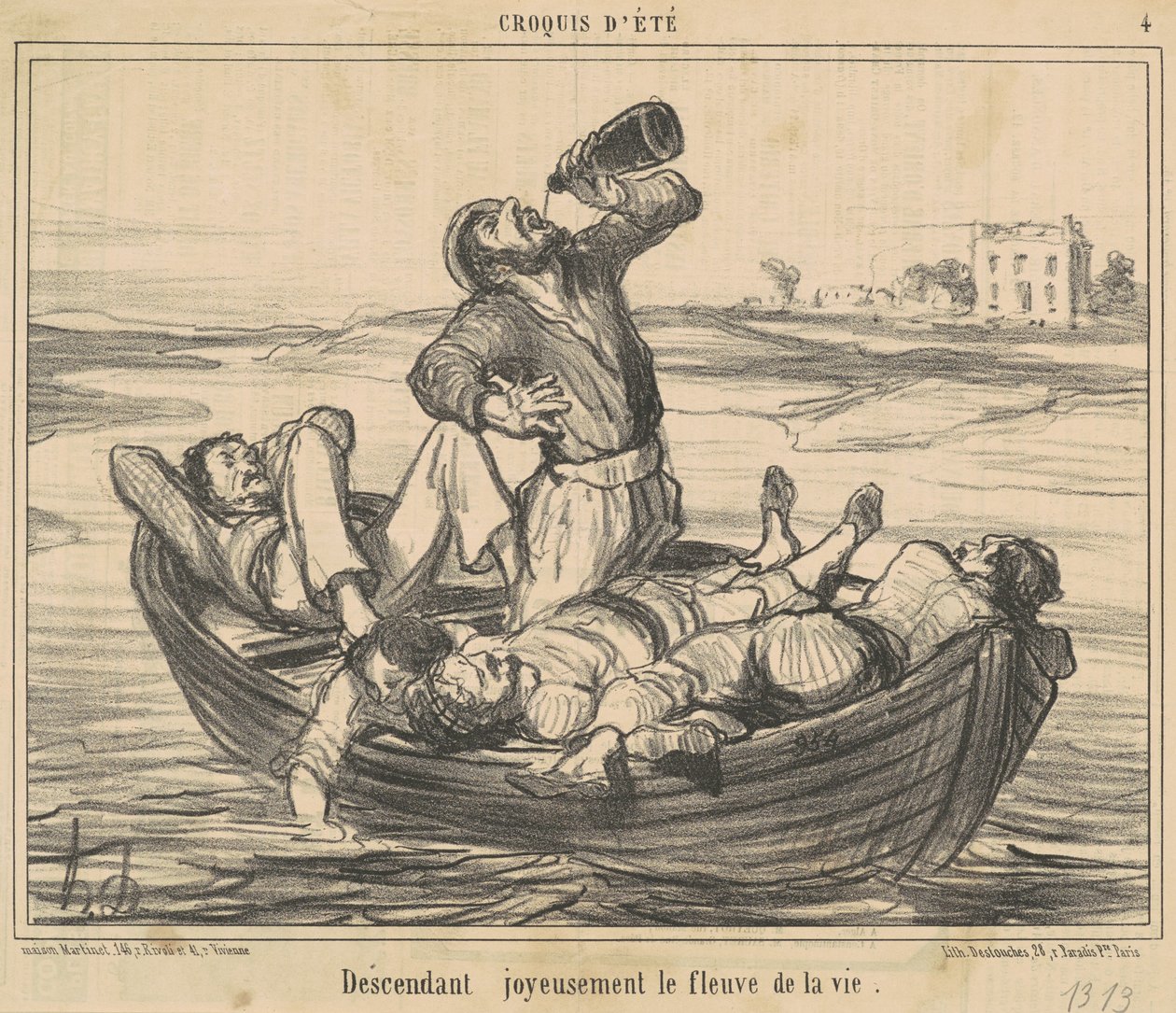 Descendant joyeusement le fleuve de la vie - Honoré Daumier