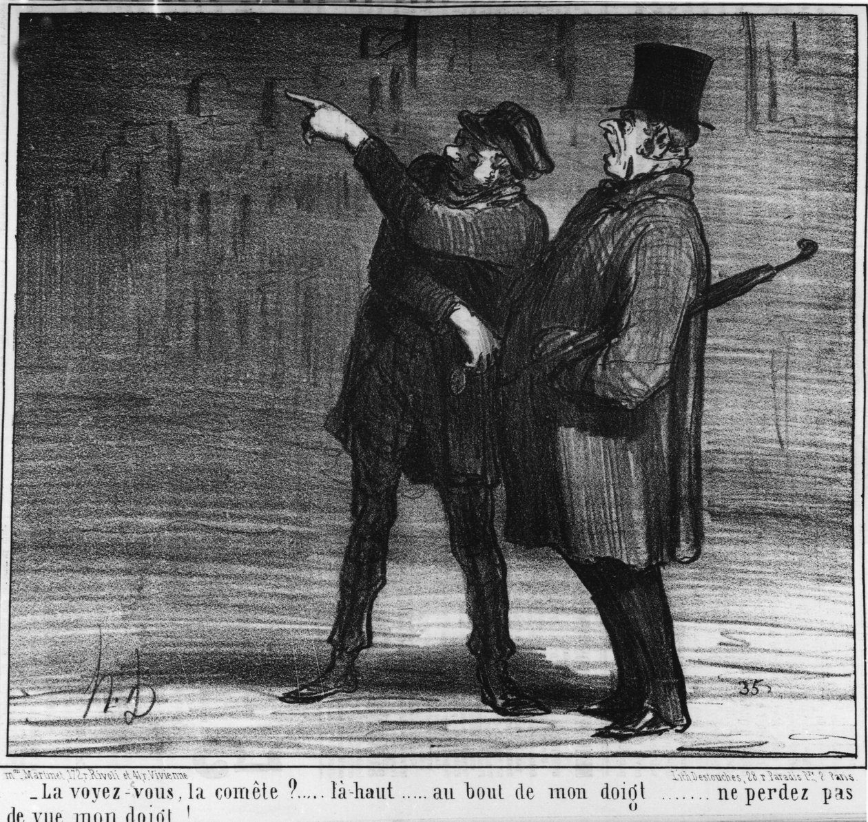 Voyez-vous la comète ? en haut... au bout de mon doigt... ne perdez pas de vue mon doigt !... , caricature par Honoré Daumier (1808-1879). « Charivari » - Honoré Daumier