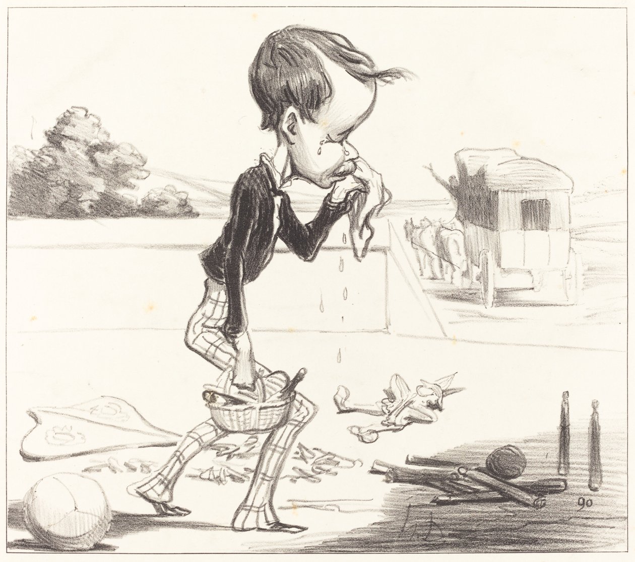 Le jeune Estancelin est obligé de rentrer en classe! - Honoré Daumier