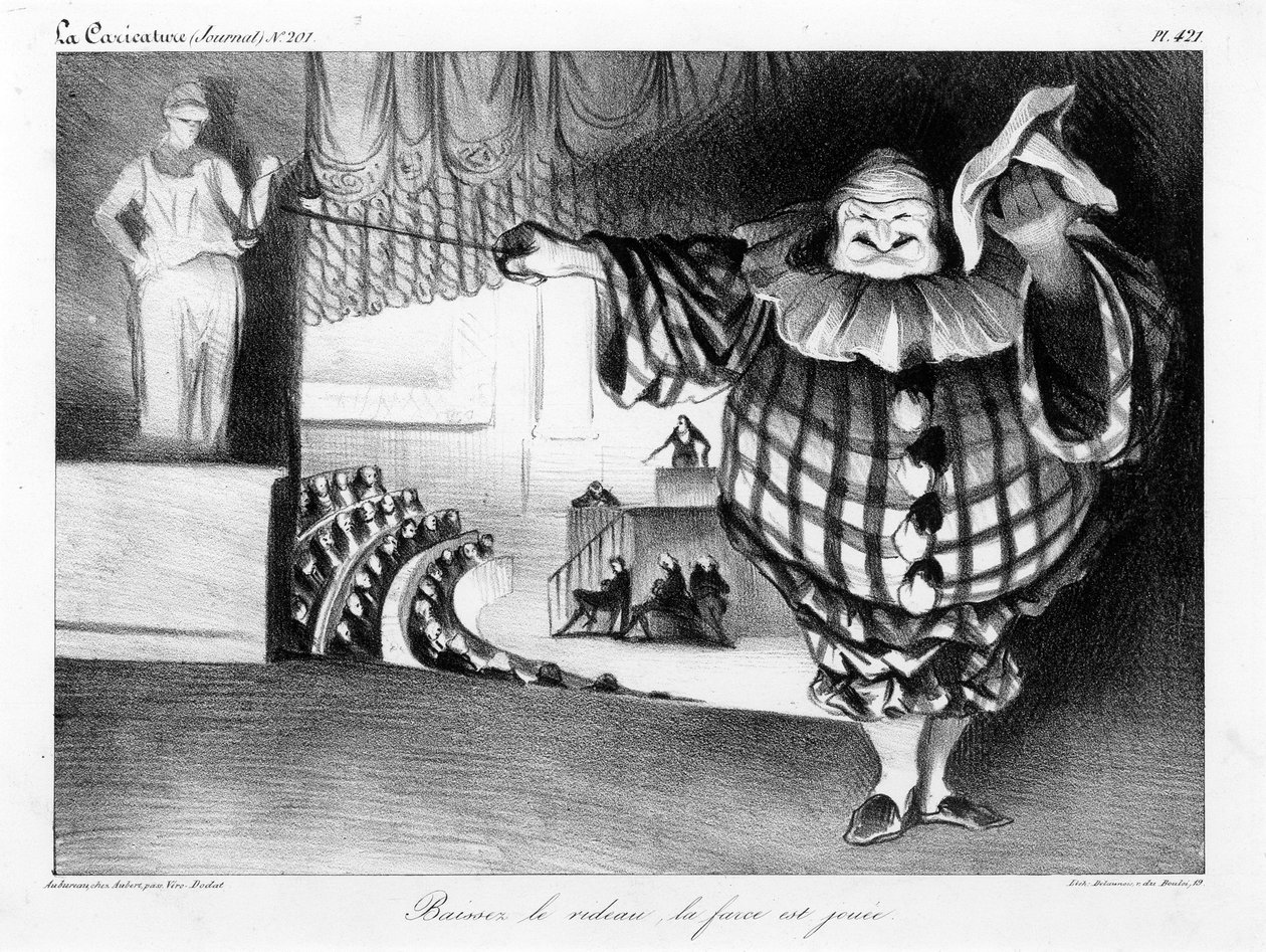 Baissez le Rideau, la Farce est Jouée (plaque 421) - Honoré Daumier