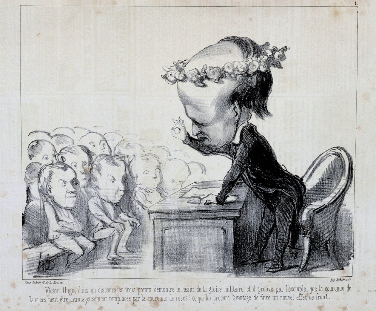 Souvenirs du Congrès de la Paix : Victor Hugo (No. 1 de la série) - par Daumier, dans « Charivari » du 06/09/1849 - Honoré Daumier