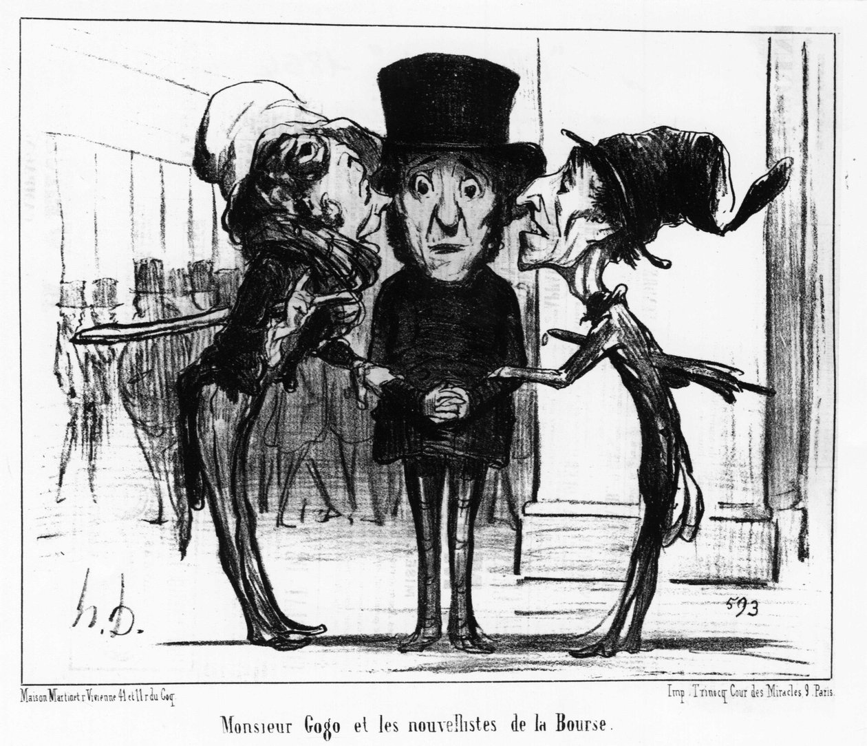 Monsieur Gogo et les nouvelles listes de la Bourse : série de caricatures tirées de « Nouvelles », sur la bourse et un gogo par Honoré Daumier (1808-1879). « Charivari » - Honoré Daumier