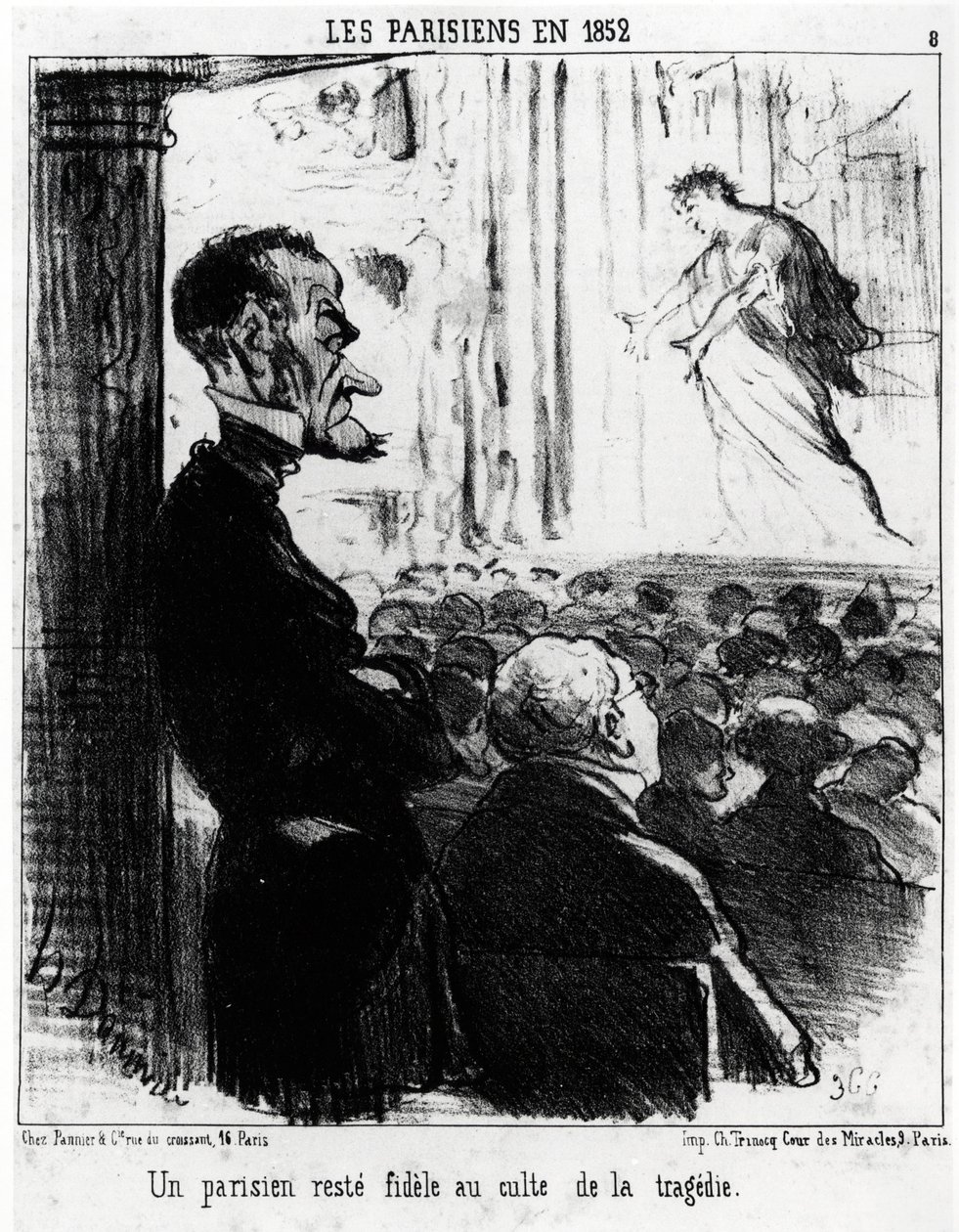 Parisiens en 1852 : un Parisien reste fidèle au culte des tragédies. Illustration d