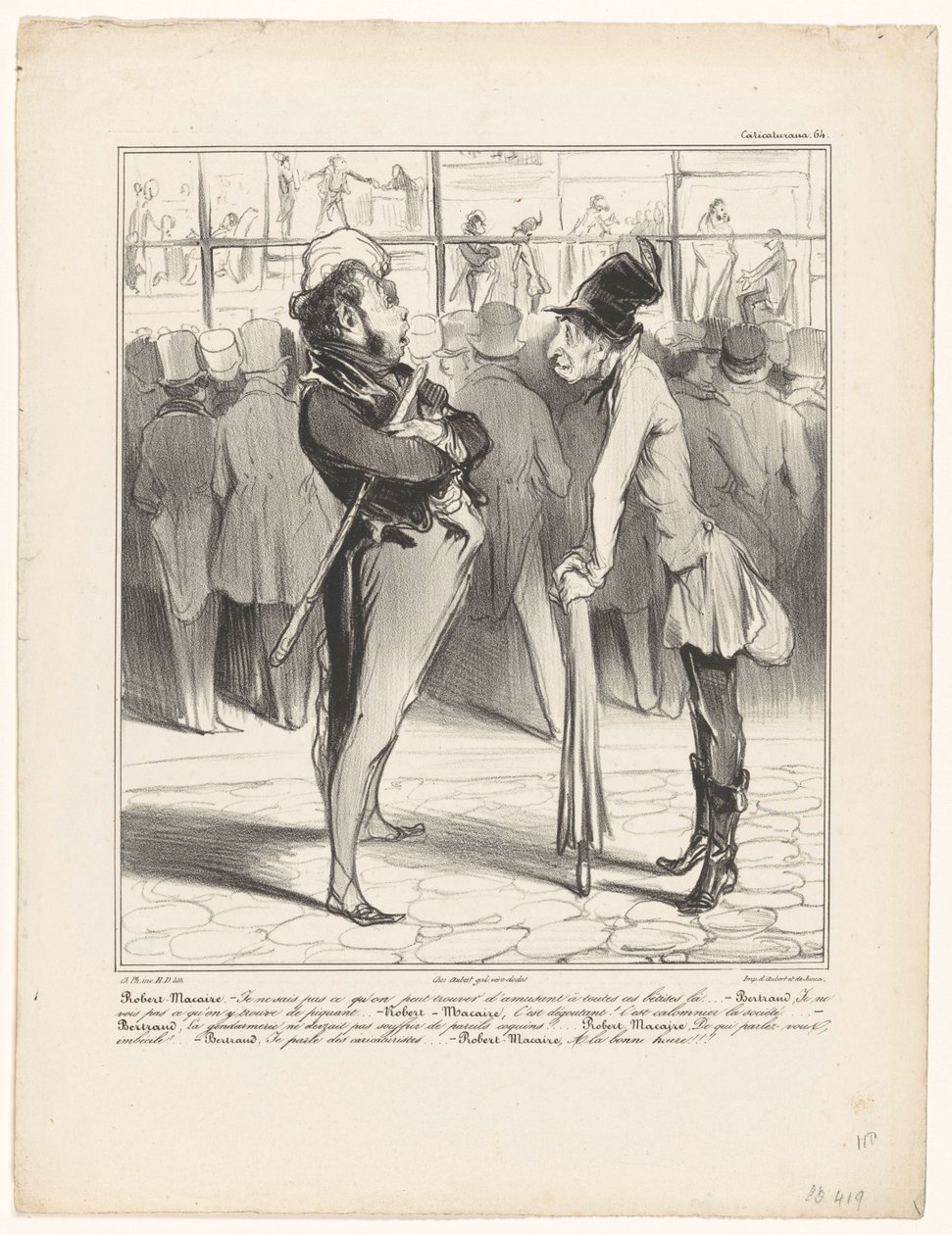 Robert-Macaire en conversation avec Bertrand devant la vitrine d