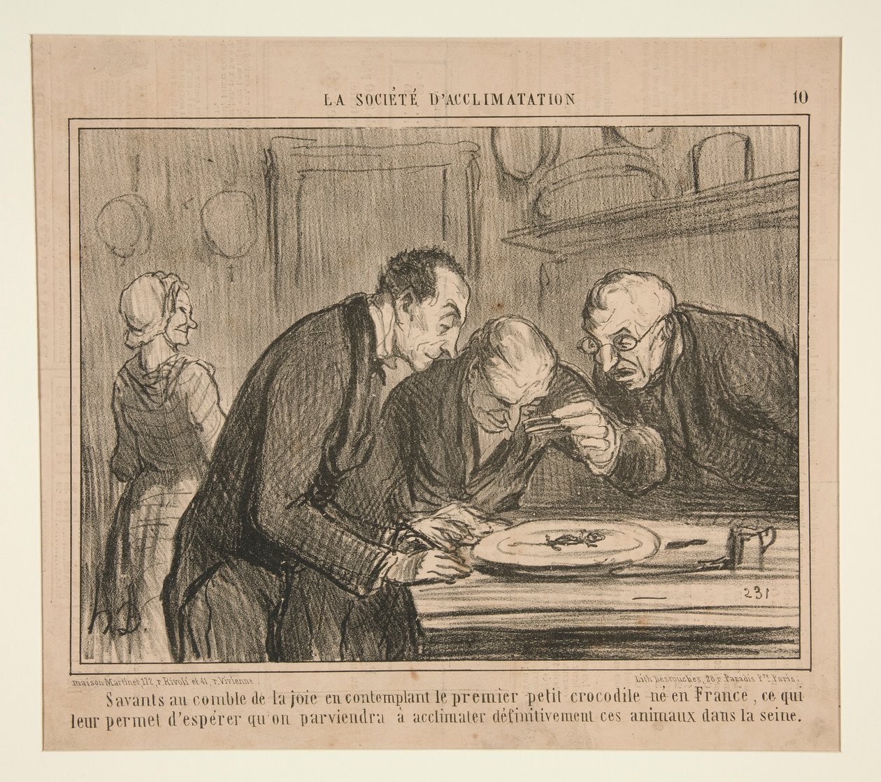 Savants au comble de la joie en contemplant le premier petit crocodile - Honoré Daumier
