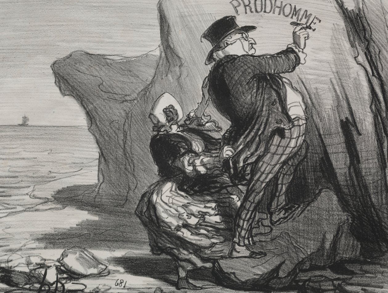 Le Bon Bourgeois (plaque 3) : Je veux laisser un monument impérissable de notre visite à cette falaise... - Honoré Daumier