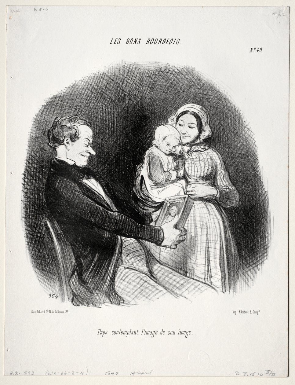 Les bons bourgeois, planche 40 : Papa contemple une ressemblance de sa ressemblance - Honoré Daumier