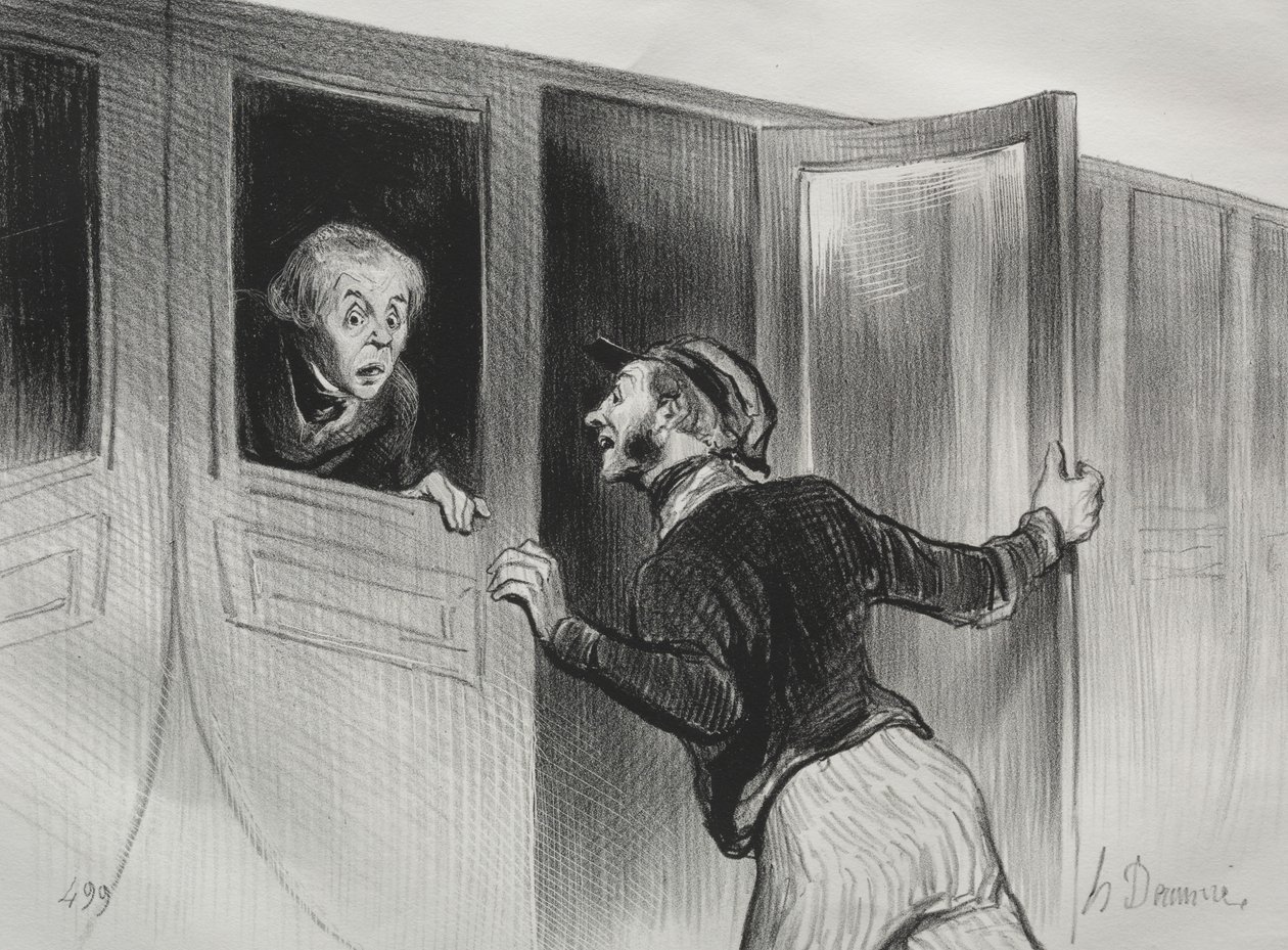 Les chemins de fer, planche 11 : Le danger de dormir en voyage - Honoré Daumier