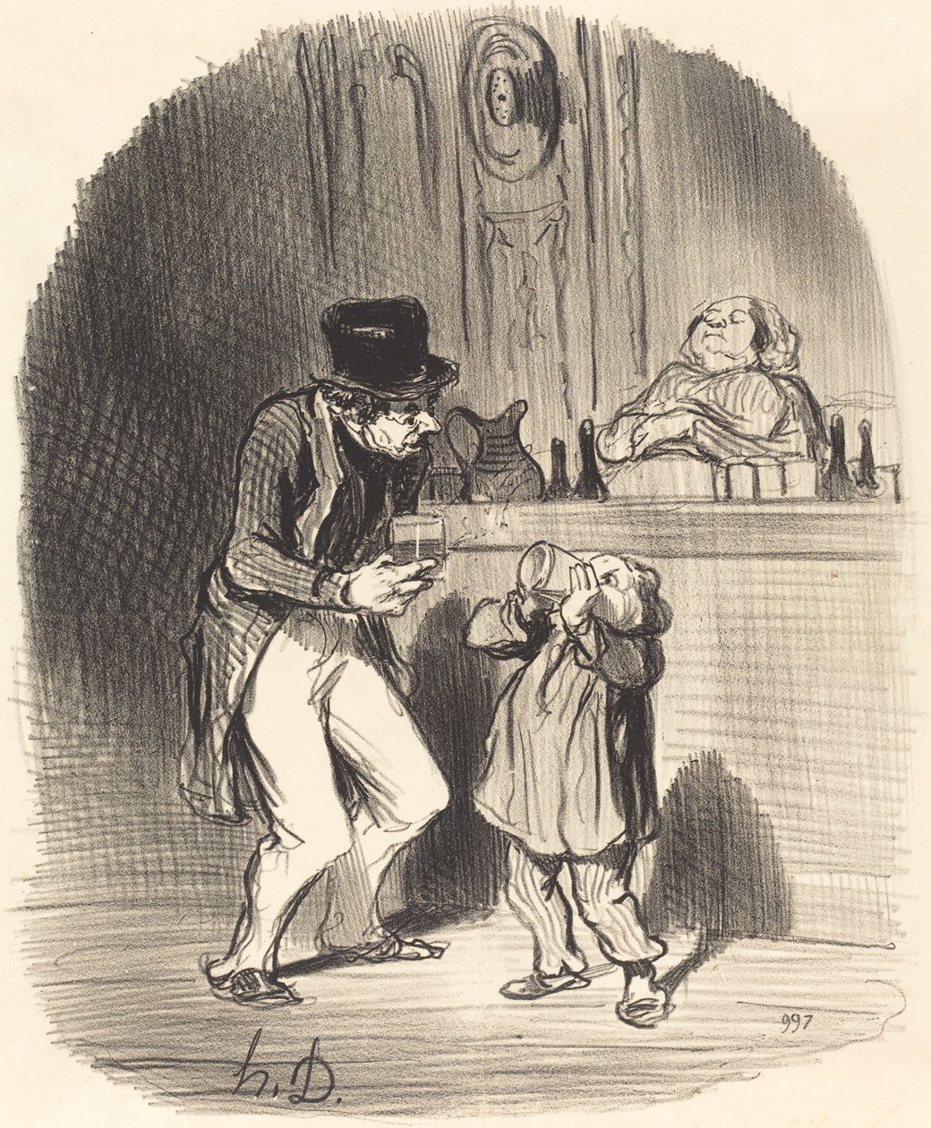 Un père qui fait sucer à son fils... - Honoré Daumier