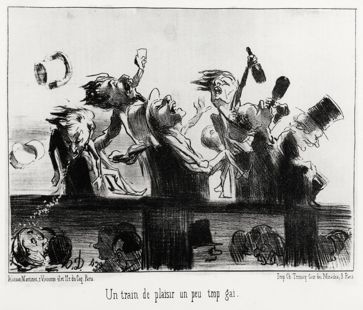 Un train de plaisir un peu trop gai, dans la série Les chemins de fer, illustration par Honoré Daumier (1808-1879), publiée dans « Charivari », datée du 20 août 1852 - Honoré Daumier