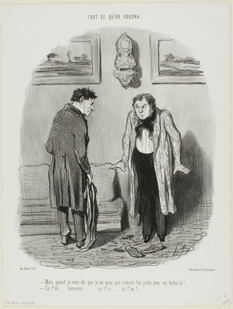"- Mais je vous répète que je ne peux pas bouger mes pieds dans ces bottes ! - Ne t
