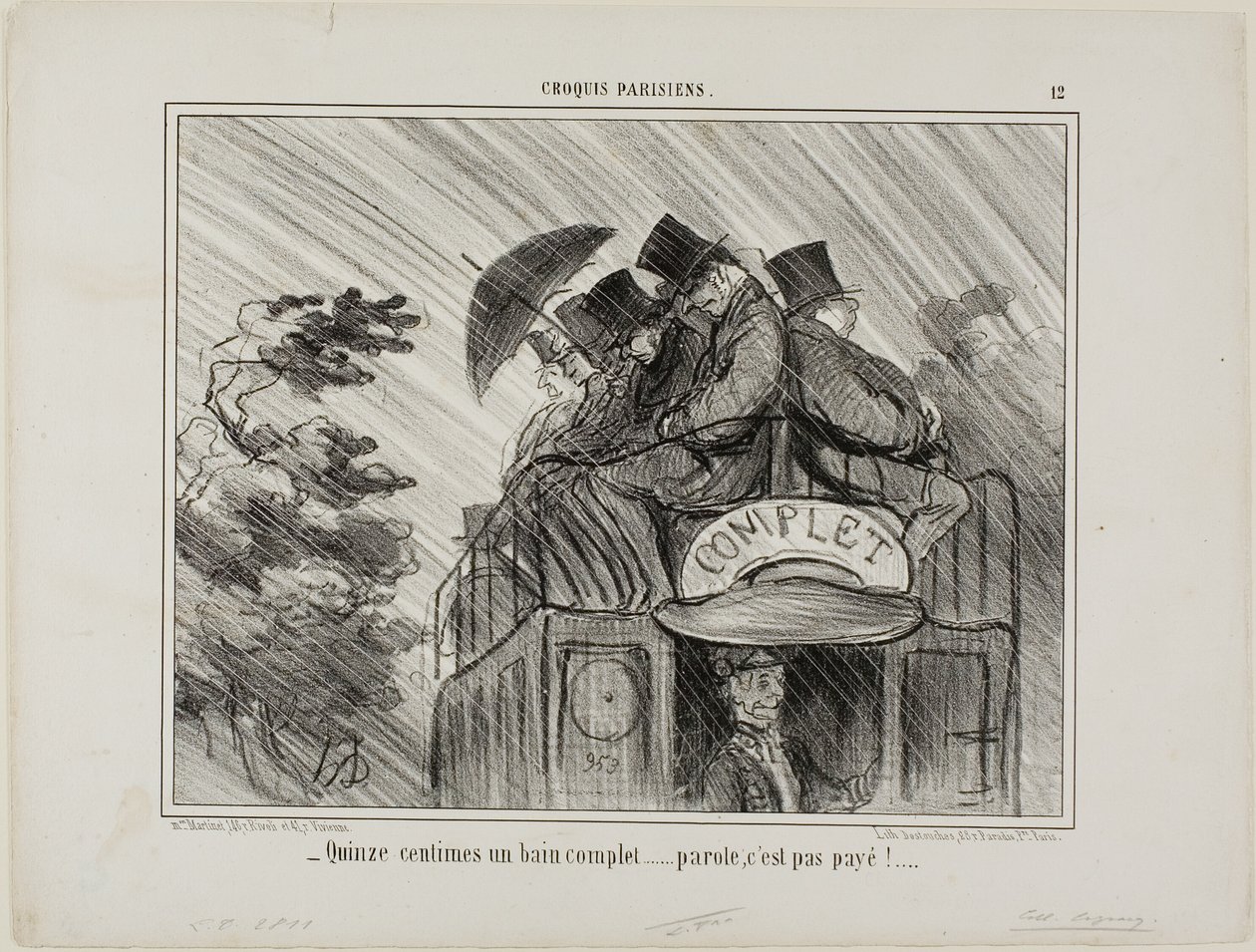 "Seulement 15 cents pour un bain complet.... quelle affaire !", planche 12 du Croquis Parisiens - Honoré Victorin Daumier
