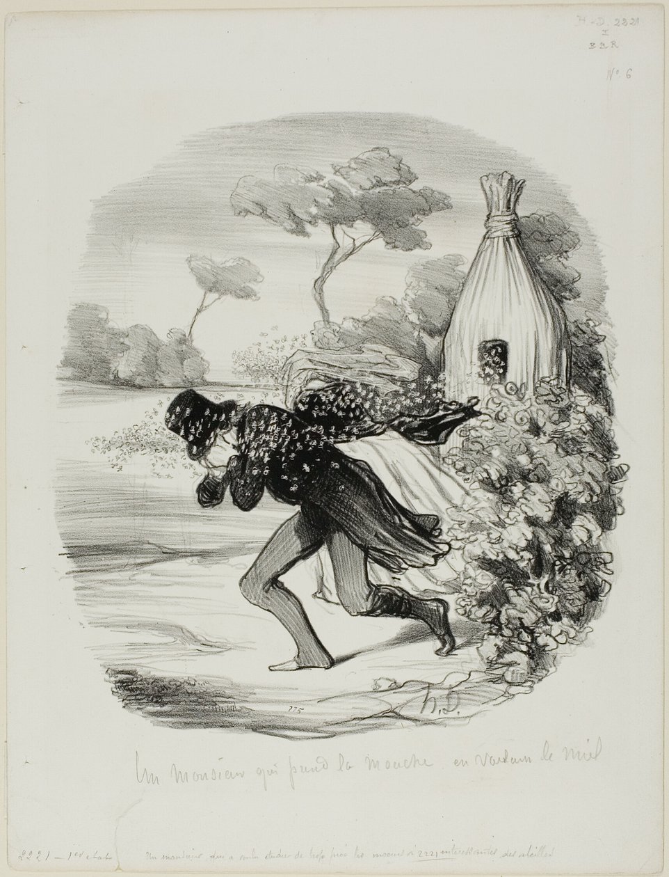 Un gentilhomme qui voulait étudier de trop près les mœurs des abeilles, planche 6 des Pastorales - Honoré Victorin Daumier