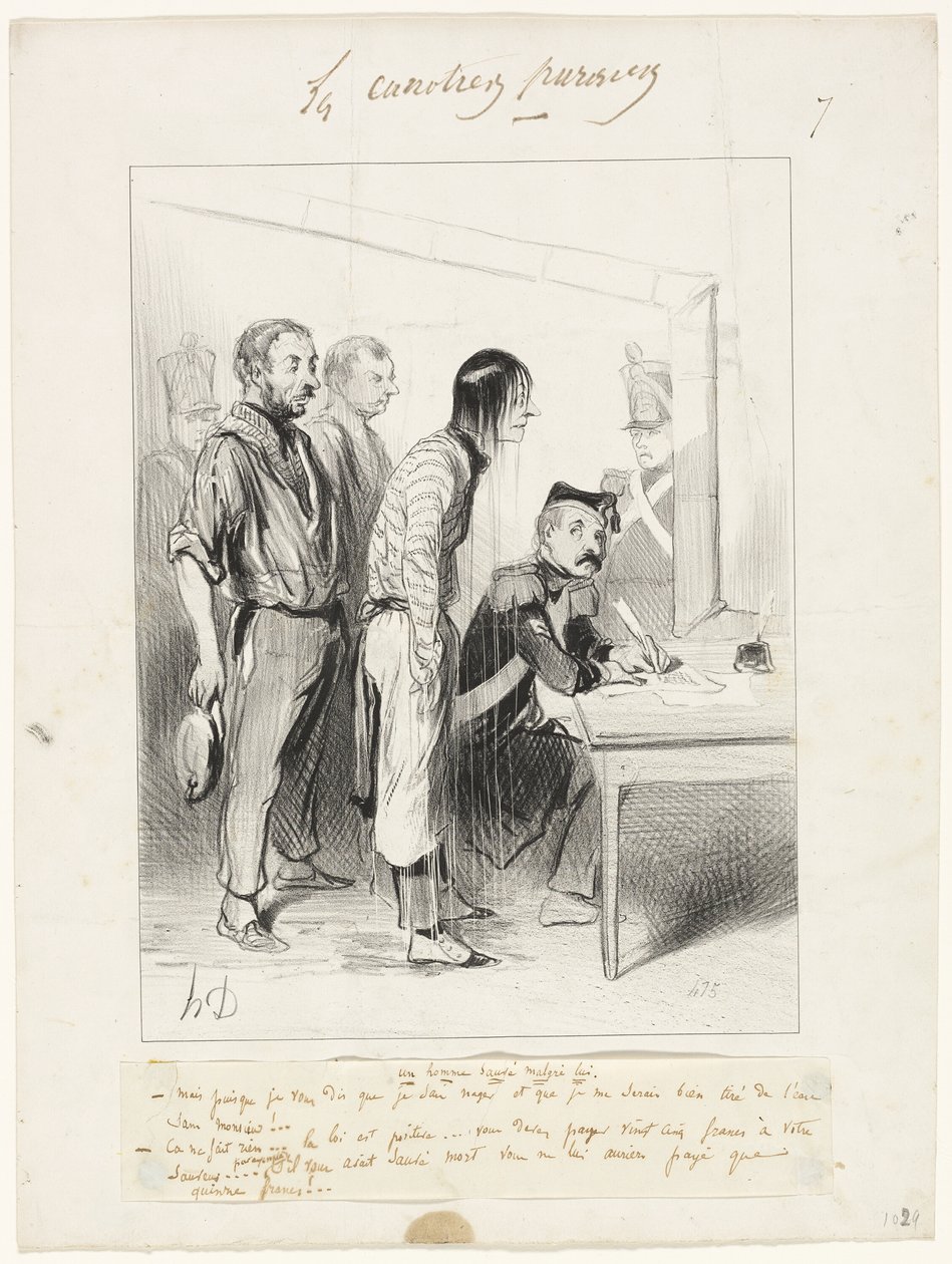 Un homme sauvé malgré lui, planche sept des Canotiers Parisiens - Honoré Victorin Daumier