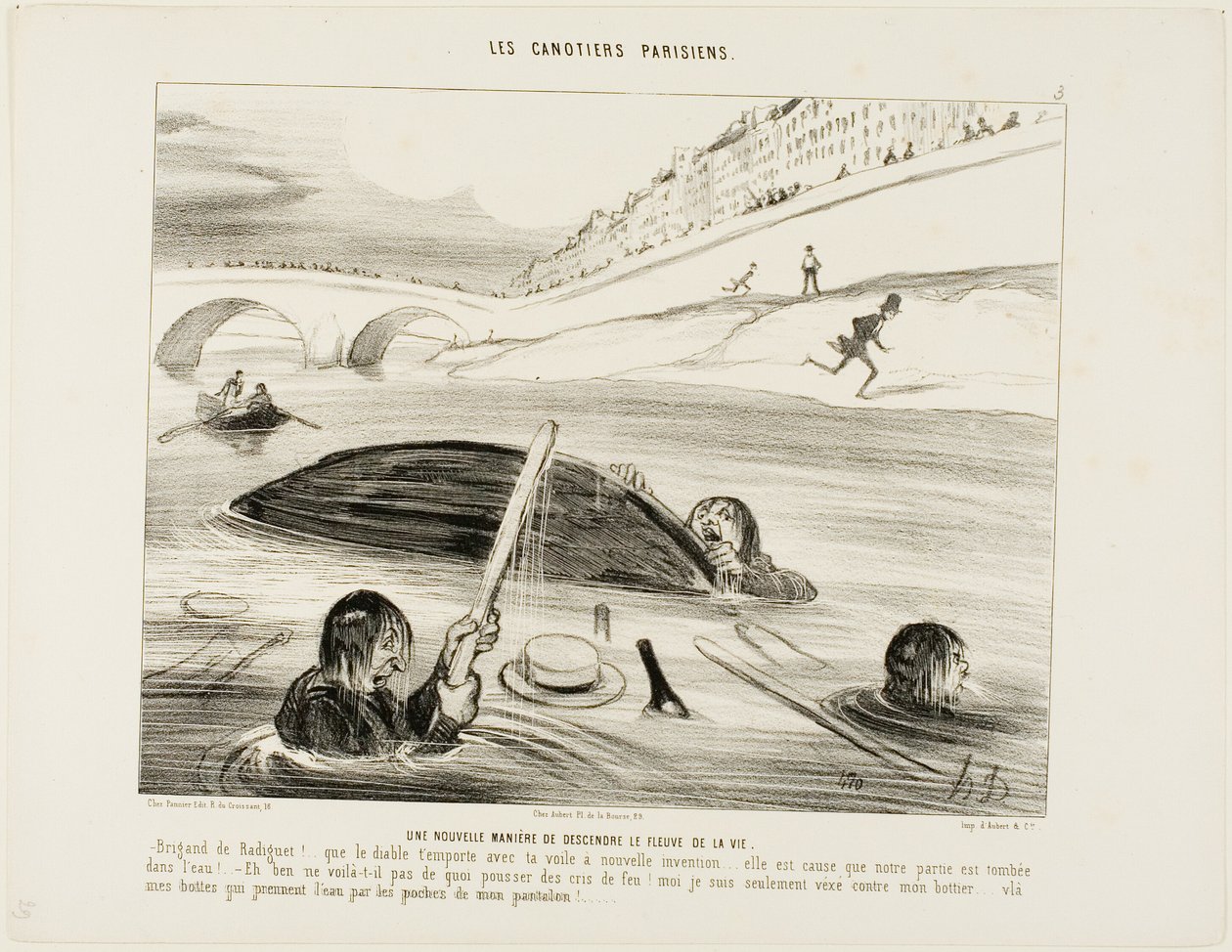 Une nouvelle façon de flotter sur la rivière de la vie. - Radiguet, coquin, va au diable, toi, ton bateau et ta nouvelle invention.... c