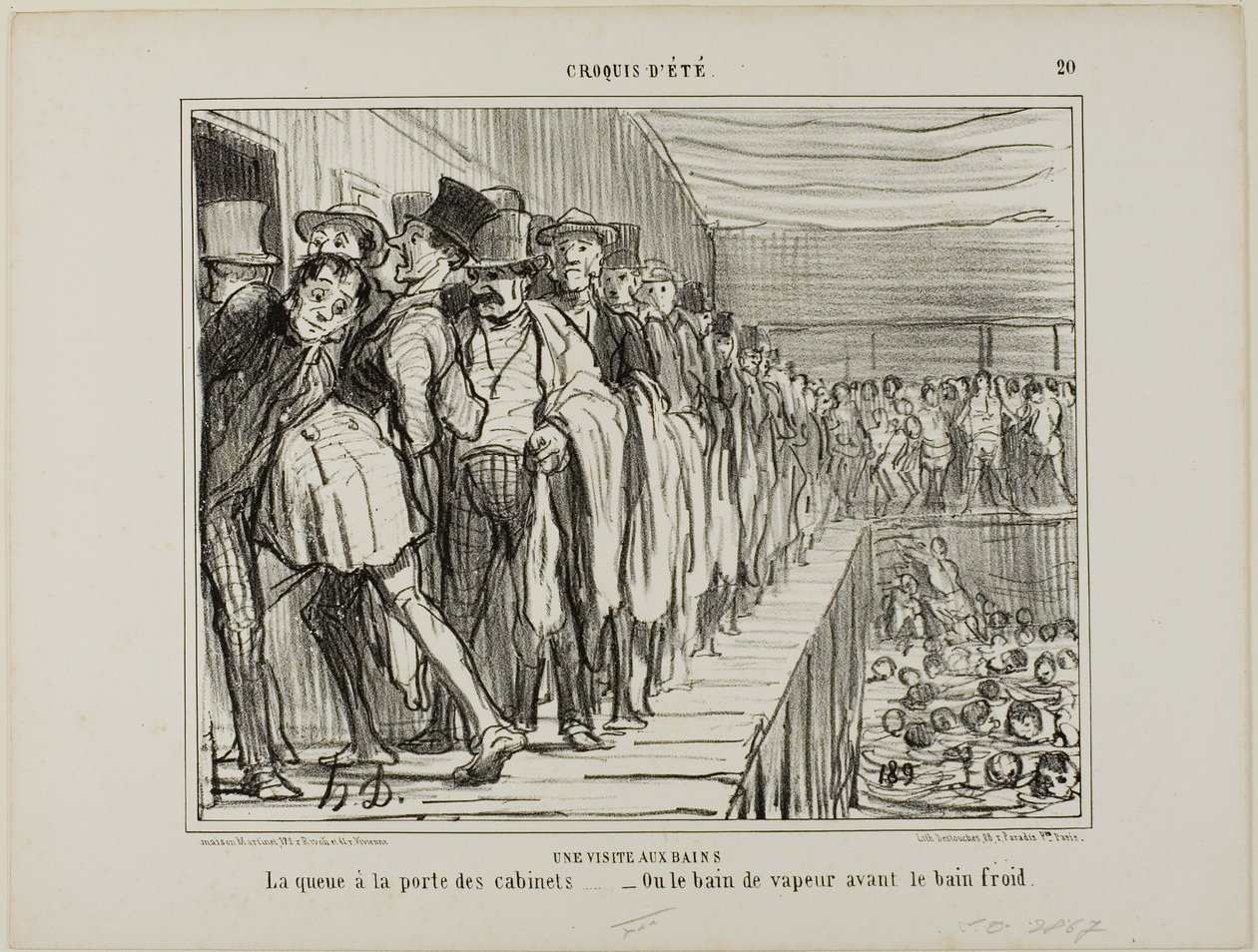 Une visite aux bains. File d