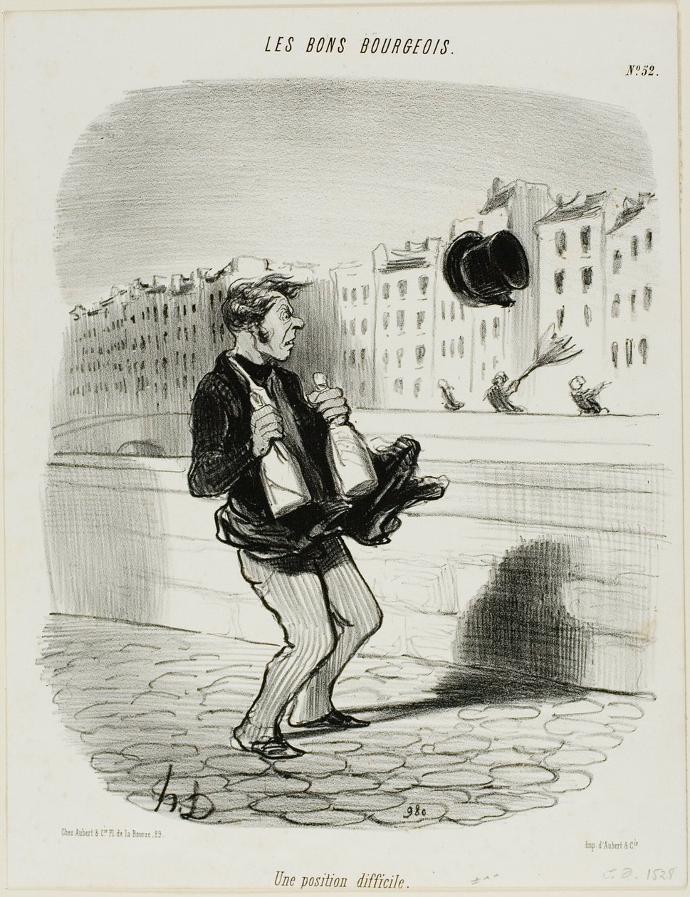 Une situation embarrassante, planche 52 de Les Bons Bourgeois - Honoré Victorin Daumier