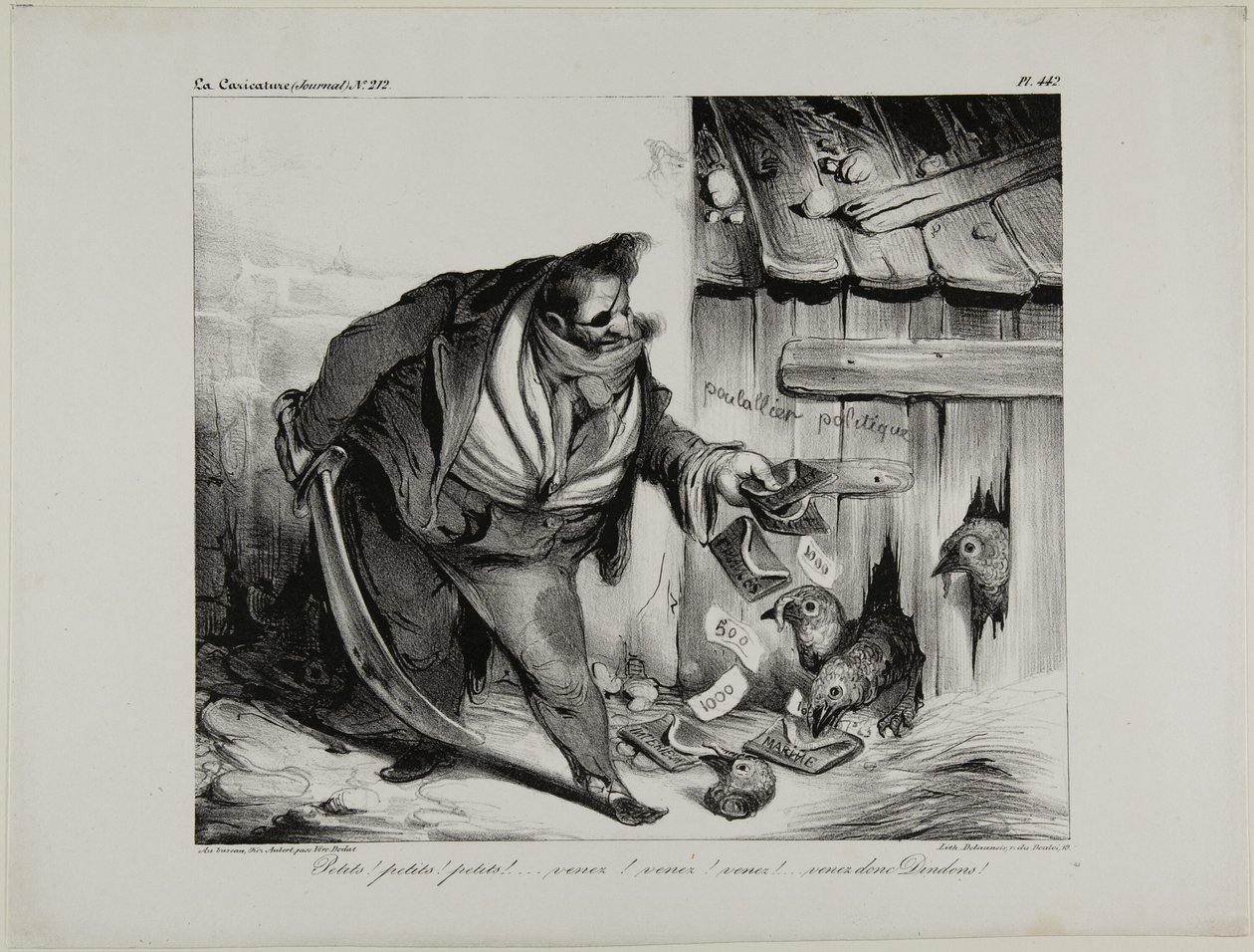 Viens ici petit poussin, Chick..... Poussin... Poussin, venez petits dindons, planche 442 - Honoré Victorin Daumier