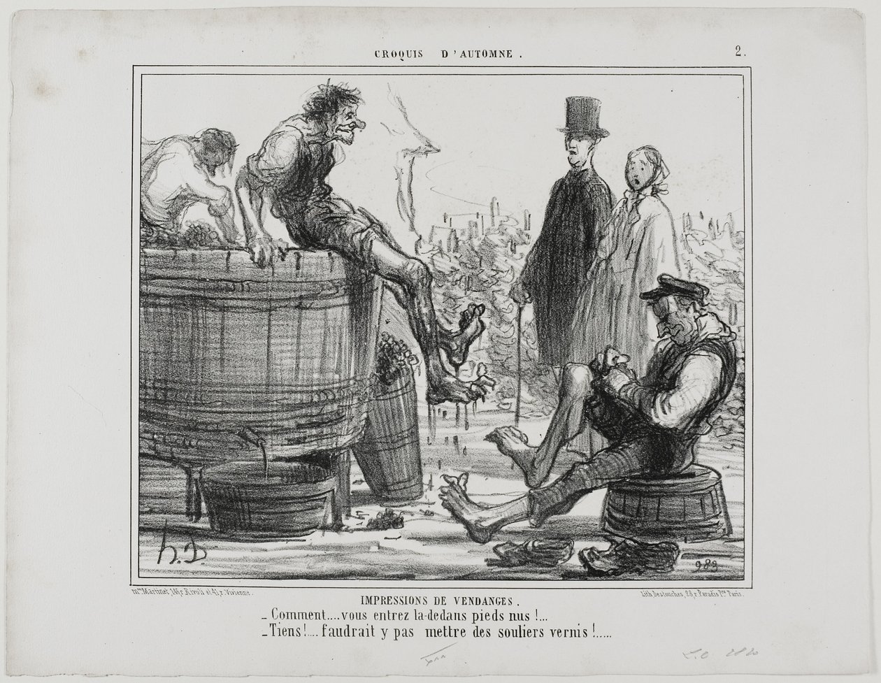 Impressions du millésime. "- Quoi ! Vous marchez pieds nus  - Et alors... vous ne voudriez pas que nous le fassions avec nos chaussures de danse !", planche 2 de Croquis D