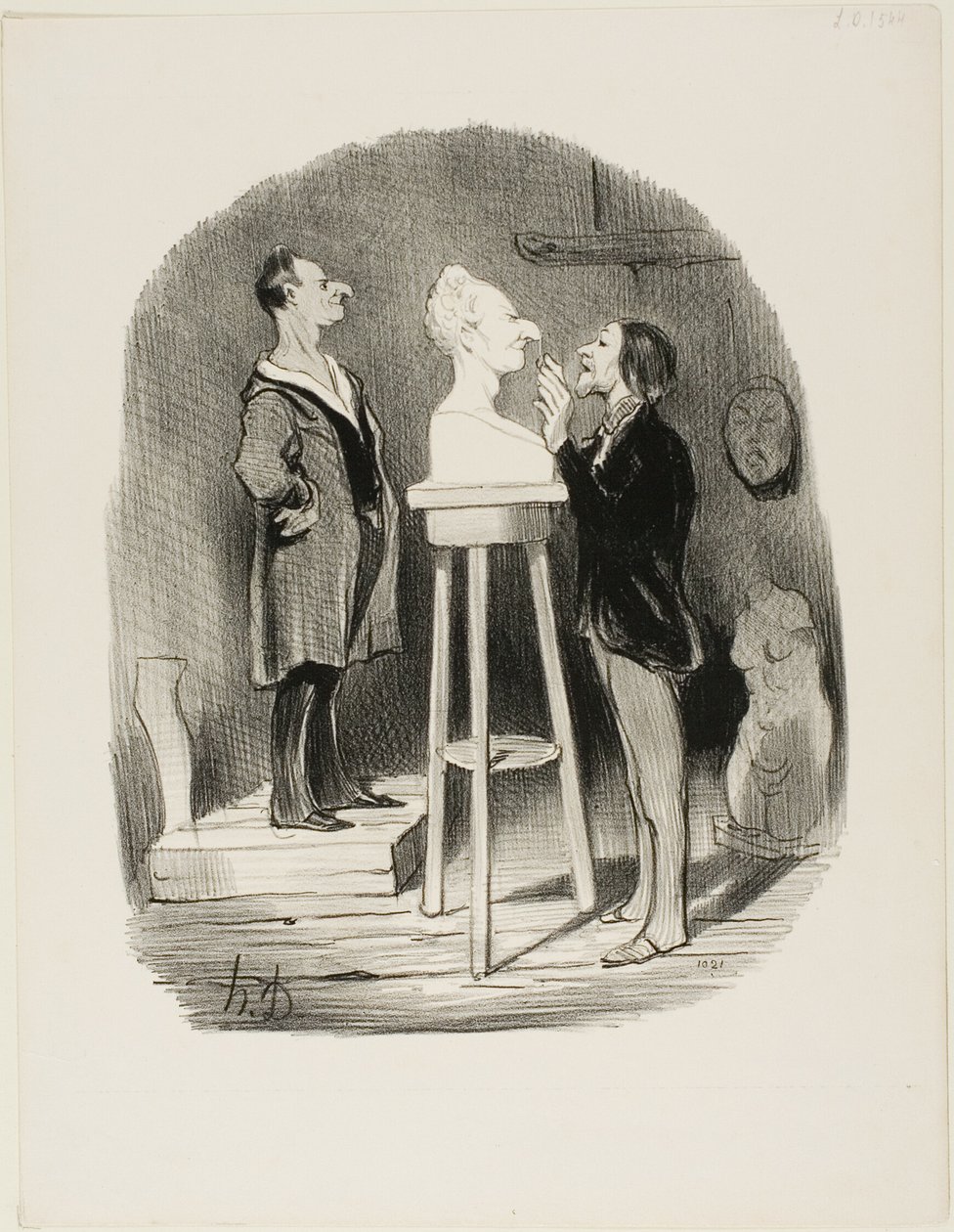 Monsieur Filochard, ancien commerçant, retraité, éprouve le besoin de transmettre son buste en marbre à la postérité la plus lointaine, planche 68 des Bons bourgeois. - Honoré Victorin Daumier