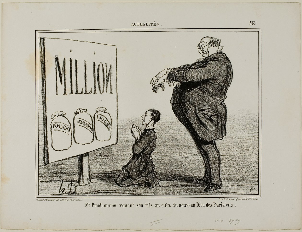 M. Prudhomme dédie son fils au nouveau Dieu des Parisiens, planche 366 des Actualités - Honoré Victorin Daumier