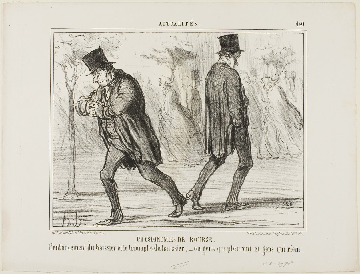 Physionomie de la Bourse. Le désespoir du baissier et le triomphe du haussier - ou pleurer et rire, planche 440 d