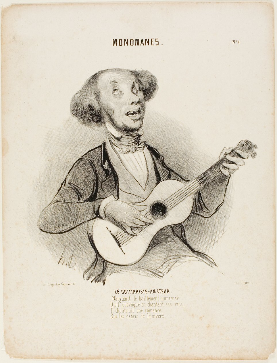 Le guitariste amateur. Défiant les bâillements de tous, En chantant son couplet chétif, Il chanterait une chanson de salon, Sur les ruines de l