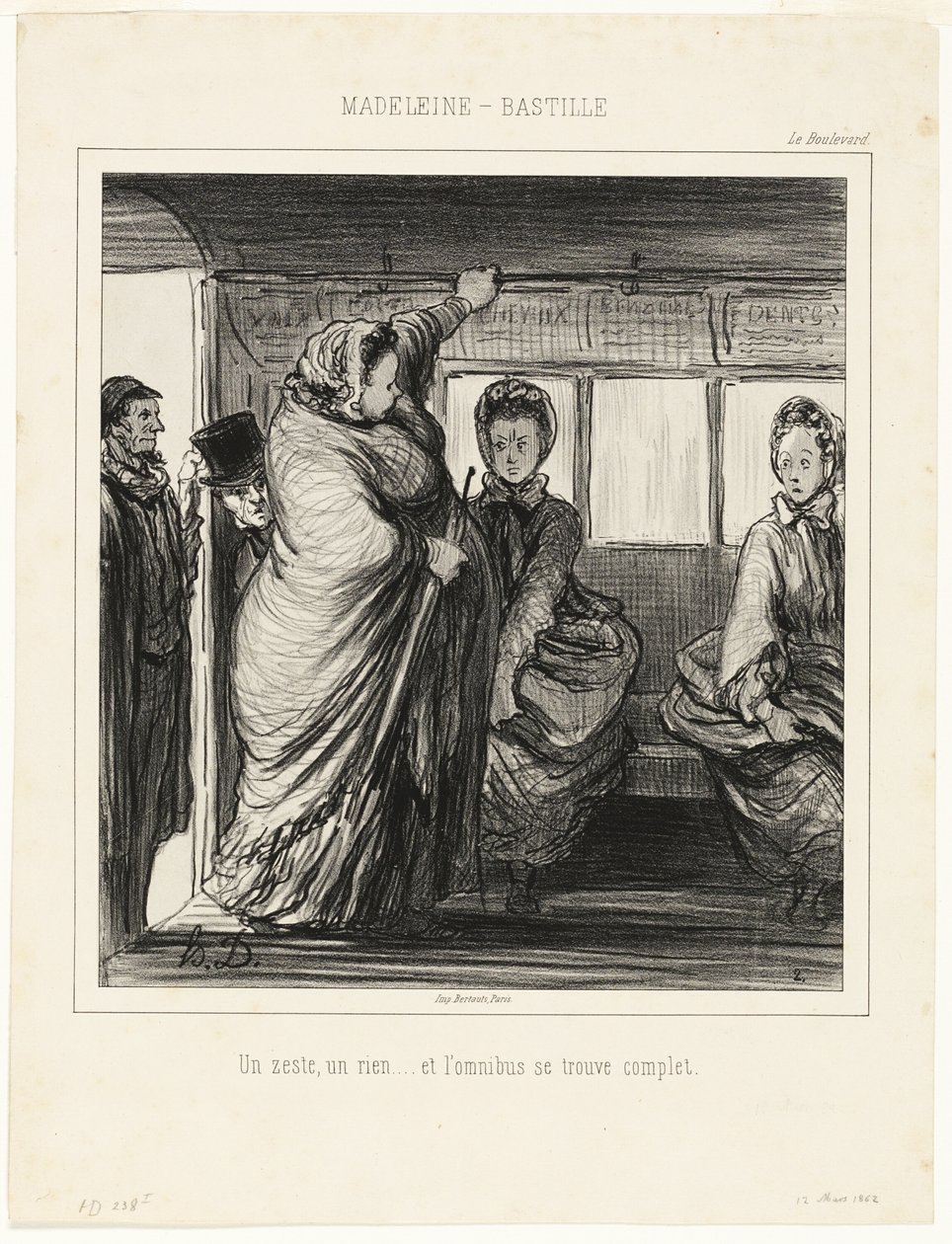 La ligne de bus Madeleine-Bastille. Une broutille, un rien... et le bus est plein - Honoré Victorin Daumier