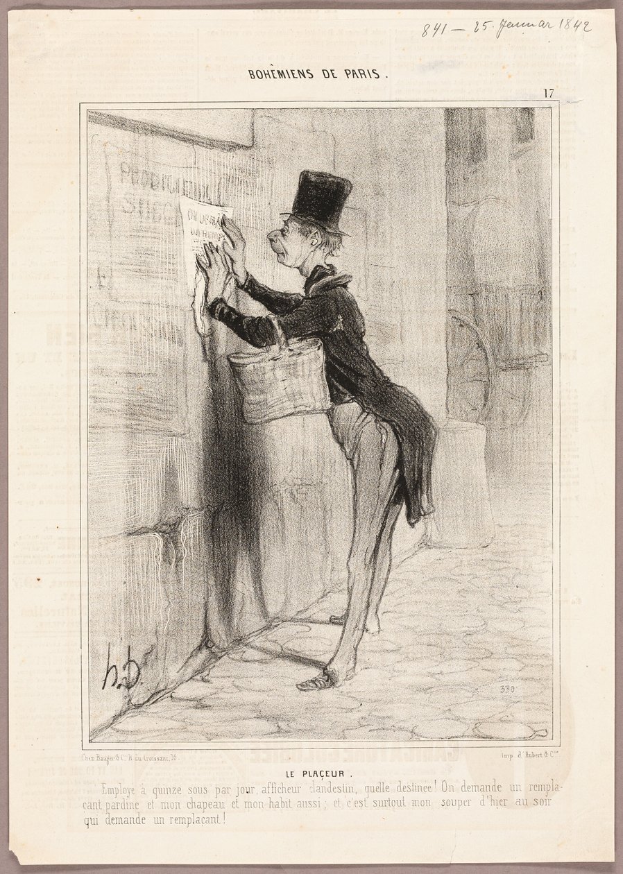The Poster Man, plate 17 from Bohémiens de Paris - Honoré Victorin Daumier