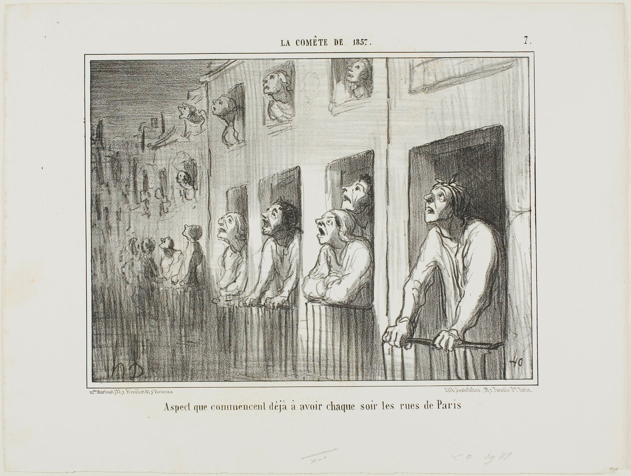 Les rues de Paris commencent à ressembler à cela tous les soirs, planche 7 de La Comète De 1857 - Honoré Victorin Daumier