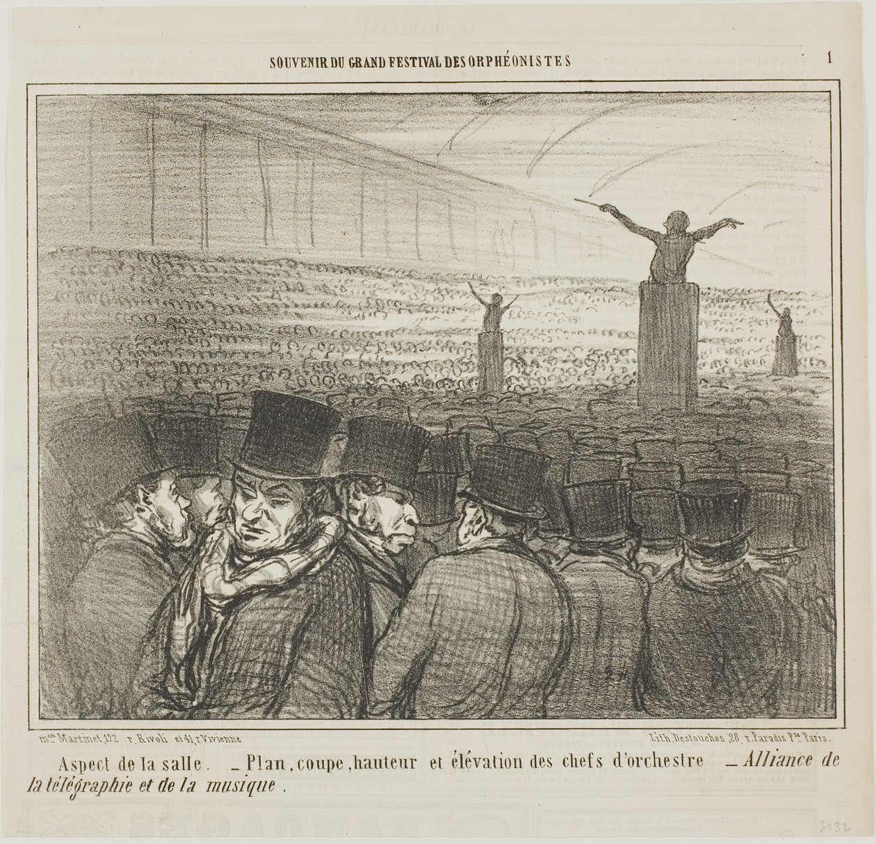 Vue du Grand Hall, planche 1 du Souvenirdu Grand Festival des Orphéonistes - Honoré Victorin Daumier