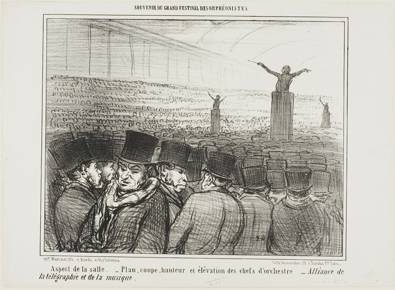 Vue de la grande salle. Plan, hauteur et vue de face du chef d