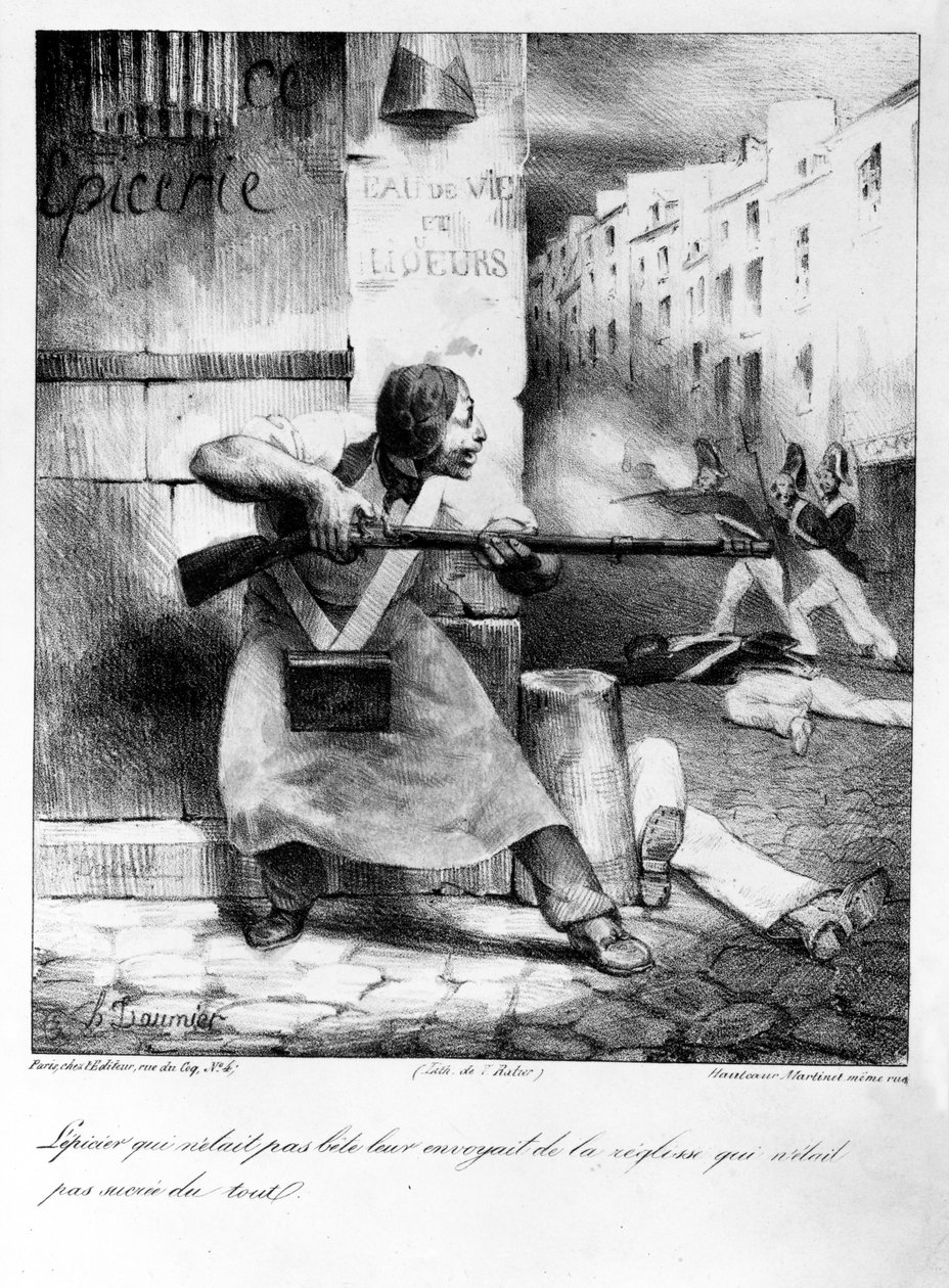 Épicier rebelle tire sur les gendarmes pendant la Révolution de juillet, 1830 - Honoré Daumier