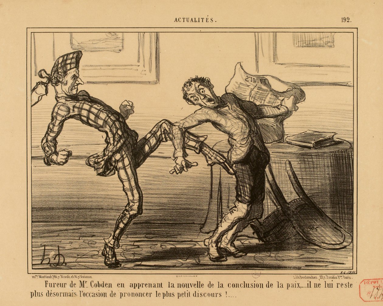 Actualités n° 192 : Fureur de Mr. Cobden en apprenant la nouvelle de la conclusion de la paix... - Honoré Daumier