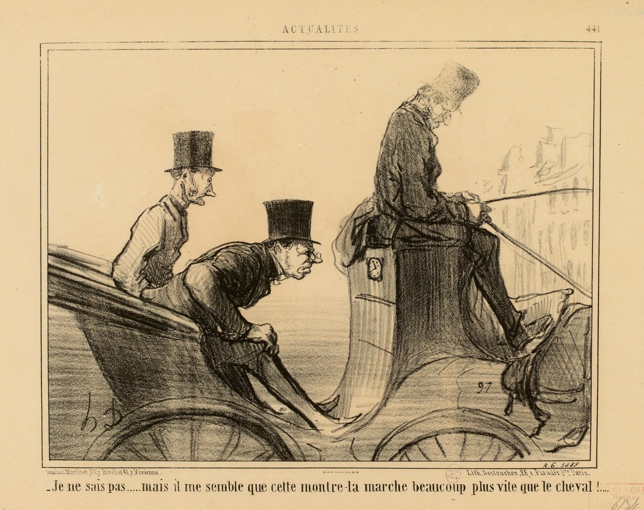 Actualités n° 441 : - Je ne sais pas... mais il me semble que cette montre-là marche beaucoup plus vite que le cheval - Honoré Daumier
