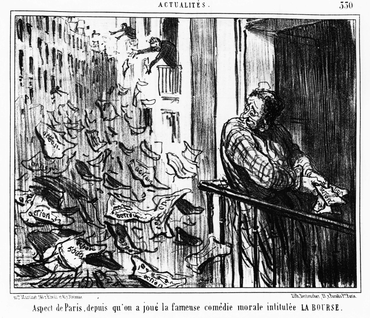 Apparence de Paris, depuis la célèbre comédie morale intitulée LA Bourse: série tirée de Actualités, série de caricatures sur la bourse par Honoré Daumier. Charivari - Honoré Daumier