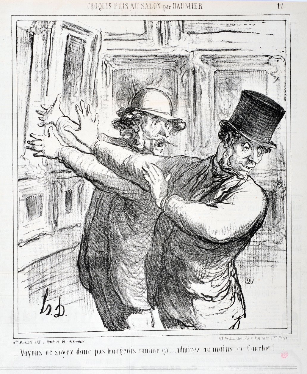 Charivari date de 1865 : Série Croquis pris au Salon - Ne soyons pas bourgeois comme ça... admirez au moins ce Courbet ! MUSEE DES BEAUX-ARTS - PALAIS LONGCHAMP, MARSEILLE - Honoré Daumier