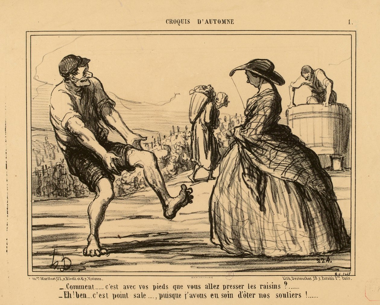 Croquis d’automne n° 1 : - Comment... c’est avec vos pieds que vous allez presser les raisins ?... - Honoré Daumier