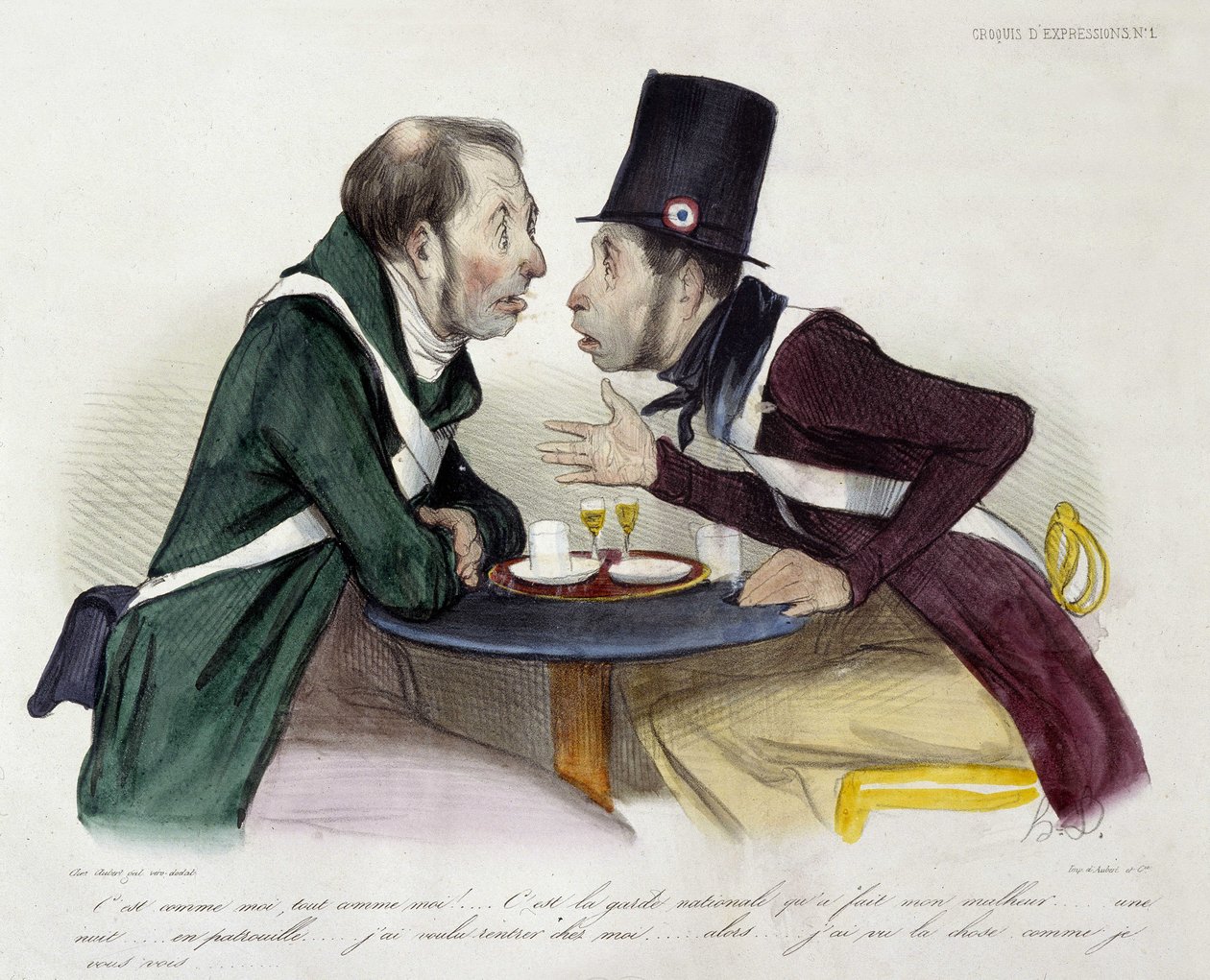 Discussion de bistrot entre gardes nationaux - par Daumier - Honoré Daumier